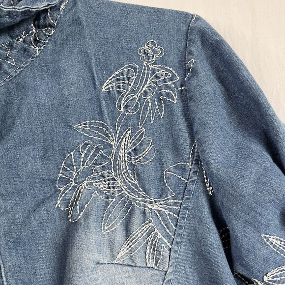 Korean Brand Embroidery Womens Slim Fit Denim Skirts Jean Dress Long Sleeve Sz L - Picture 9 of 12